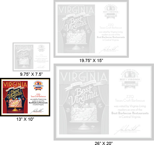 Official Best of Virginia 2021 Winner's Plaque, M (13" x 10")