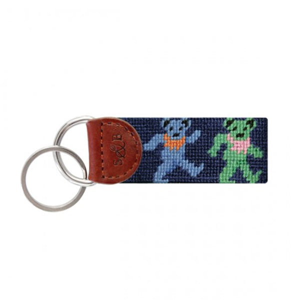 Dancing Bears Needlepoint Key Fob, Navy