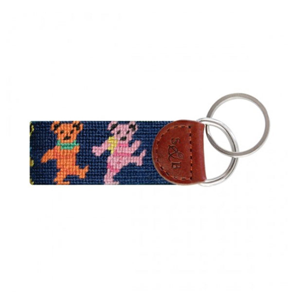 Dancing Bears Needlepoint Key Fob, Navy