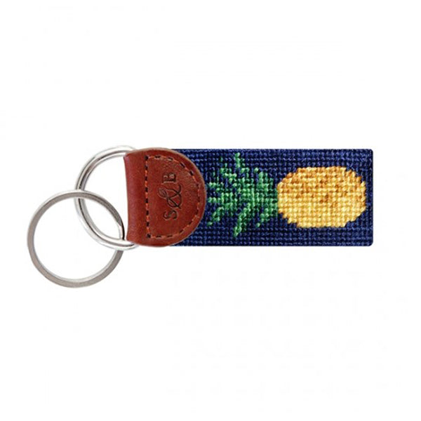 Pineapple Needlepoint Key Fob, Navy