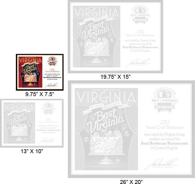 Official Best of Virginia 2021 Winner's Plaque, S (9.75" x 7.5")