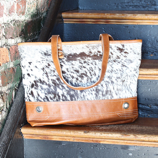 Combined Leather Tote Bag, Cowhide Leather, 19" x 13"